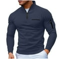thumbnail image 1 of Men's Long Sleeve Polo Shirts Quarter Zip Up Mock Neck Pullover Color Block Slim Fit Golf Shirts, 1 of 7