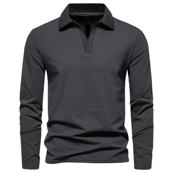 Men's Long Sleeve Polos Shirt Quick-Dry Performance Tactical Golf Shirts Regular-fit Jersey Tennis Shirt Cotton T Shirts Casual Fashion Solid Color V Neck Lapel Shirt Men