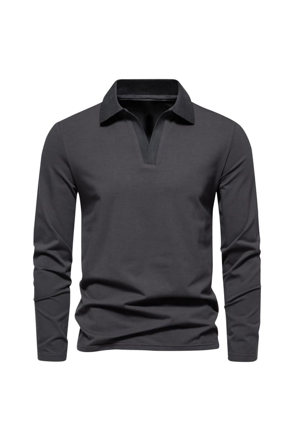 Men's Long Sleeve Polos Shirt Quick-Dry Performance Tactical Golf Shirts Regular-fit Jersey Tennis Shirt Cotton T Shirts Casual Fashion Solid Color V Neck Lapel Shirt Men