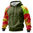 thumbnail image 1 of Men’s Long Sleeve Pullover Hoodie with Camouflage Pattern Raglan Sleeves and Adjustable Drawstring Hooded Sweatshirt Green 3XL, 1 of 5