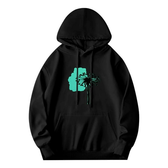 Men's Long Sleeve Pullover Hoodie with Front Pocket Stylish Teal Graphic Design Casual and Modern Sweatshirt