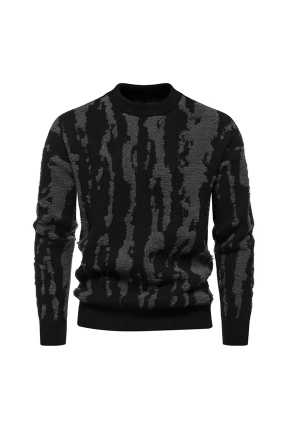 Men's Long Sleeve Pullover Pattern Round Neck Top Warm Undercoat Knit Sweater