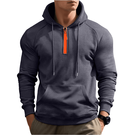 Men's Long Sleeve Quarter Zip Hoodie - Casual Pullover Sweatshirt - Dark Gray - Size M