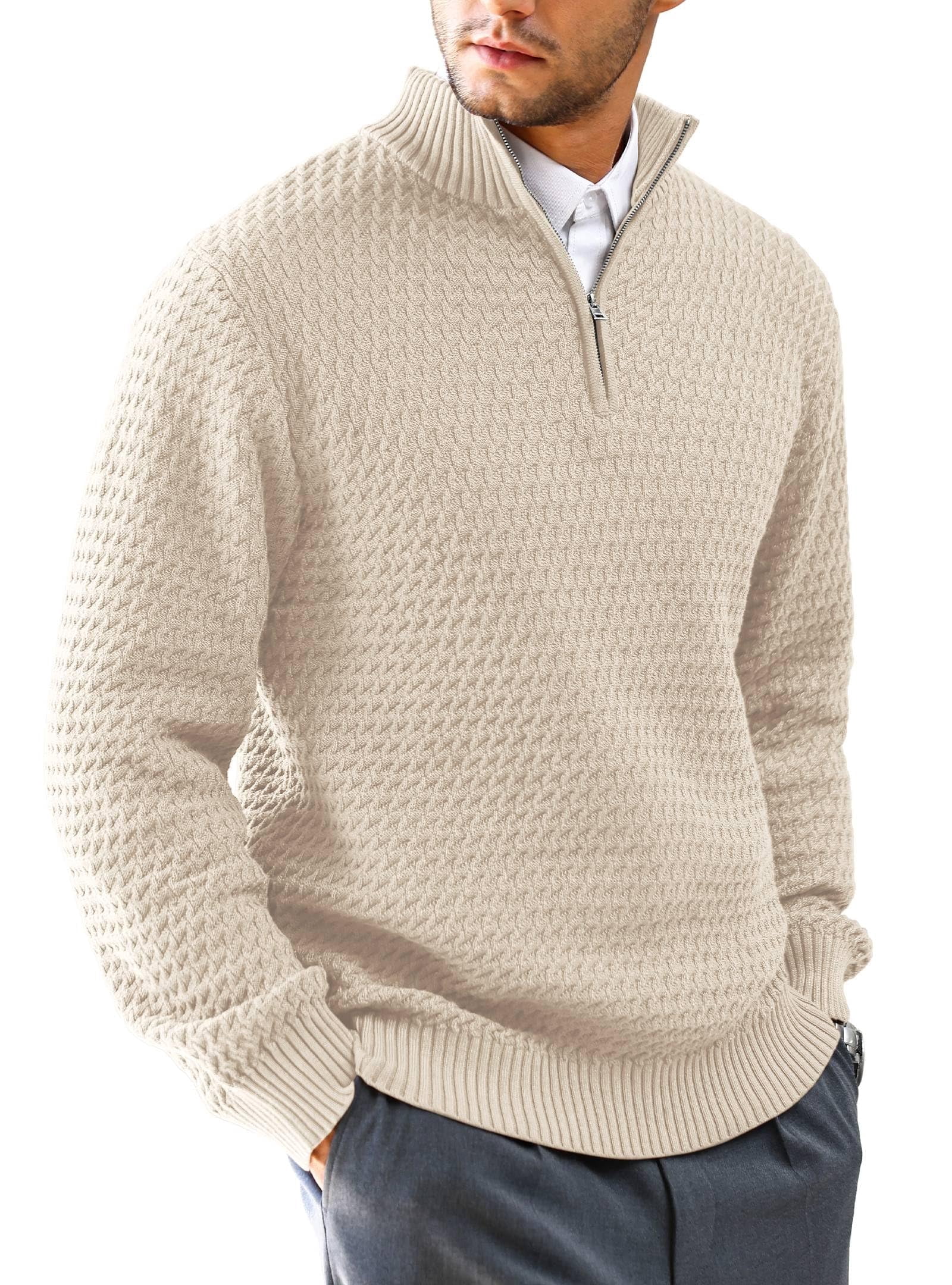 Men's Long Sleeve Quarter-Zip Pullover Sweaters Slim Fit Lightweight Casual Sweater