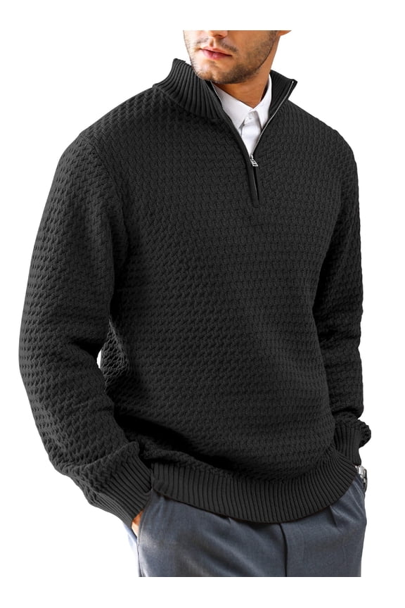 Men's Long Sleeve Quarter-Zip Pullover Sweaters  Slim Fit Lightweight Casual Sweater