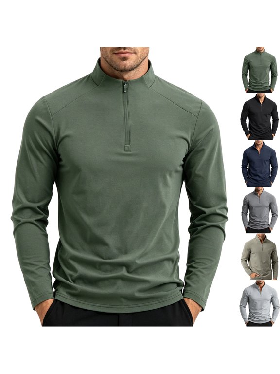 Men's Long Sleeve Quarter Zip Pullover Tech Stretch Mock Neck Athletic Sweatshirt Quick Dry Golf Midlayer for Outdoor Workout Running, Army Green, XL