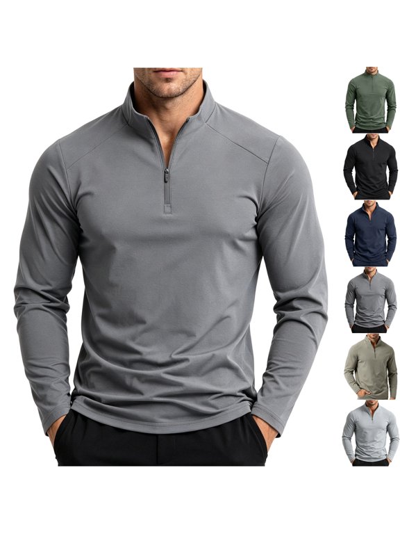 Men's Long Sleeve Quarter Zip Pullover Tech Stretch Mock Neck Athletic Sweatshirt Quick Dry Golf Midlayer for Outdoor Workout Running, Dark Gray, XL