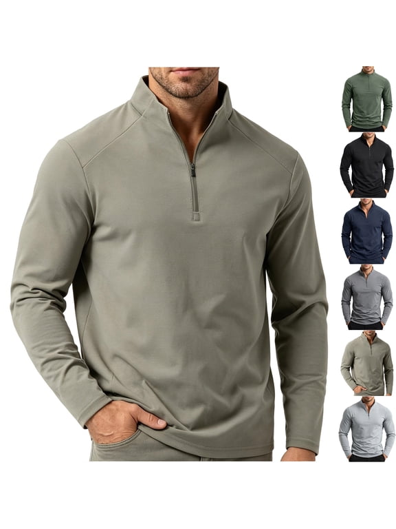 Men's Long Sleeve Quarter Zip Pullover Tech Stretch Mock Neck Athletic Sweatshirt Quick Dry Golf Midlayer for Outdoor Workout Running, Khaki, XXL
