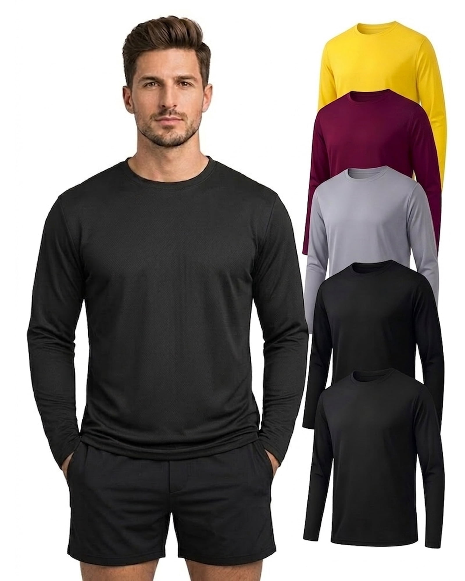 5 Pack ：Men's UPF 50+ Sun Protection Long Sleeve UV Shirts Fishing Beach Athletic Workout,XL