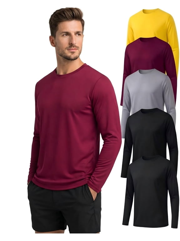 5 Pack Men's UPF 50+ UV Sun Protection Long Sleeve Shirts, Moisture Wicking Athletic Workout Tops for Fishing Beach M