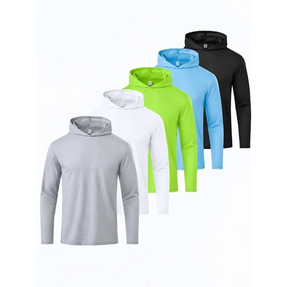 5 Pack :Men's Hooded UPF 50 Sun Protection Long Sleeve UV Shirts Fishing Beach Athletic Workout,3XL