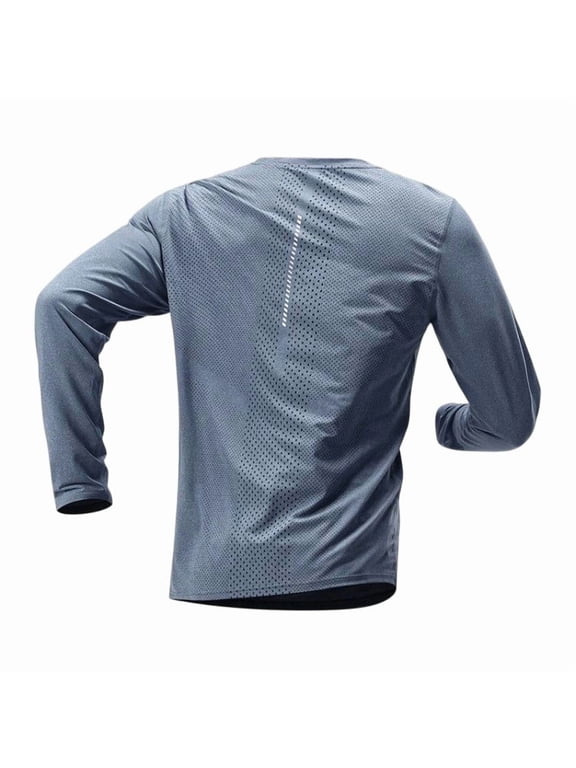 Men's Long Sleeve Quick Dry Running Top Breathable Sport T-Shirt Round Neck Fitness Training Athletic Shirt Outdoor Gym Workout Sun Protection Activewear | JASKFLY,Blue M