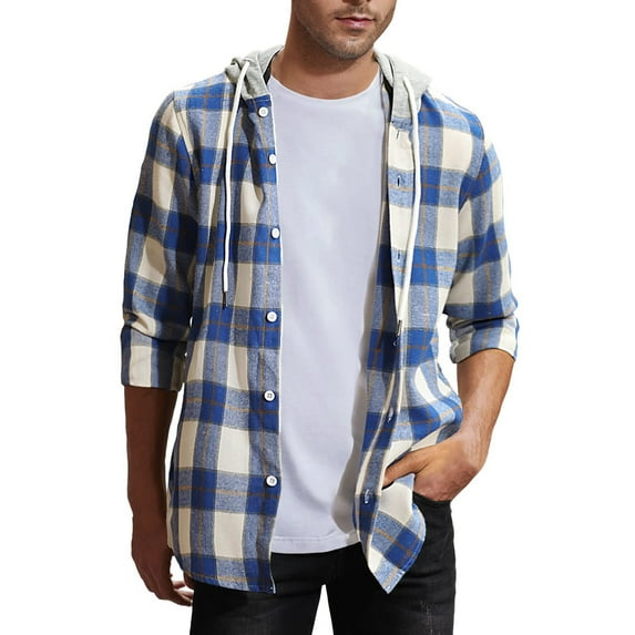 Men's Long Sleeve Quilted Lined Flannel Shirt Jacket with Hood Jackets for Men