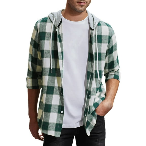 Men's Long Sleeve Quilted Lined Flannel Shirt Jacket with Hood Jackets for Men