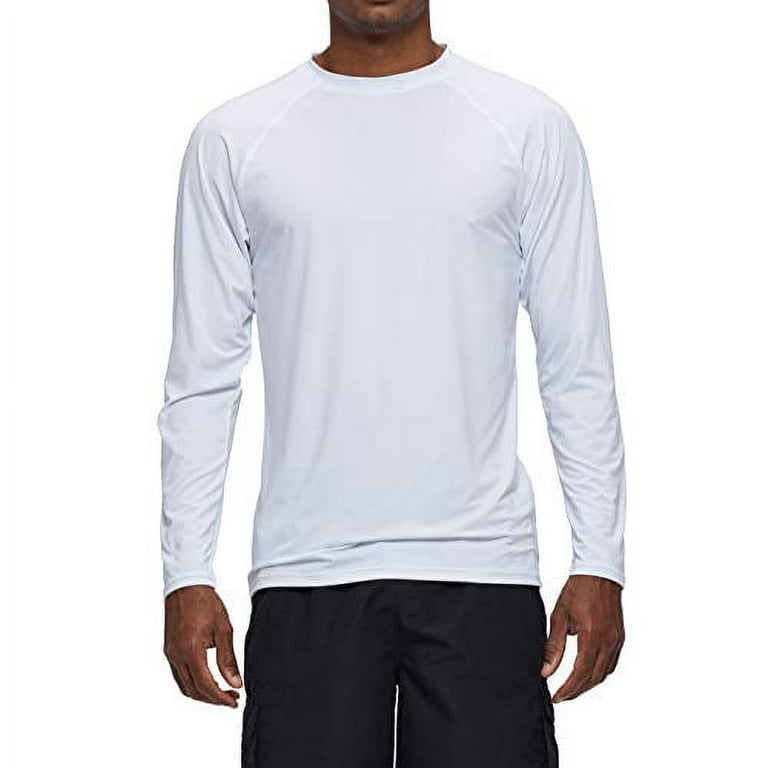 Men's Long Sleeve Rash Guard Swim Shirts UPF 50+ Sun Protection SPF UV  T-Shirts for Fishing Hiking Running Surfing (White, XL)