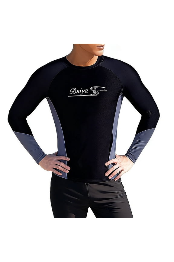 Men's Long Sleeve Rash Guard and Board Shorts Two Piece Swimwear Set for Sun Surfing Snorkeling