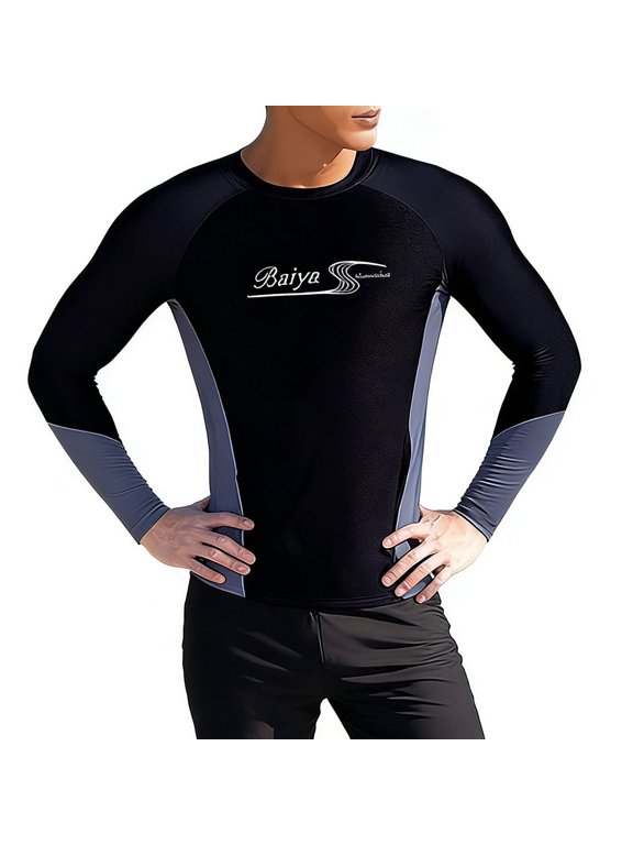 Men's Long Sleeve Rash Guard and Board Shorts Two Piece Swimwear Set for Sun Surfing Snorkeling