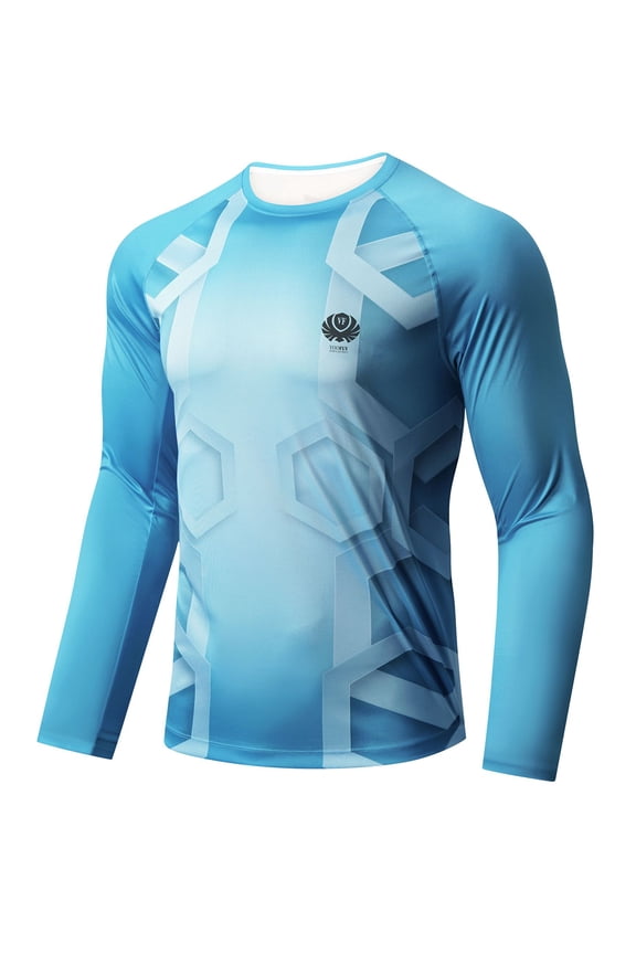 Men's Long Sleeve Rashguard Swim Shirt UPF 50+ Sun Protection Outdoor Sport Running T-Shirts Blue S
