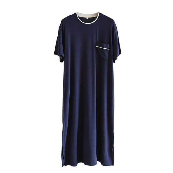 Men’s Long Sleeve Rayon-Spandex Nightshirt – Soft V-Neck Sleepwear for Maximum Comfort (Breathable, Wrinkle-Resistant Loungewear)