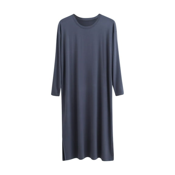 Men’s Long Sleeve Rayon-Spandex Nightshirt – Soft V-Neck Sleepwear for Maximum Comfort (Breathable, Wrinkle-Resistant Loungewear)