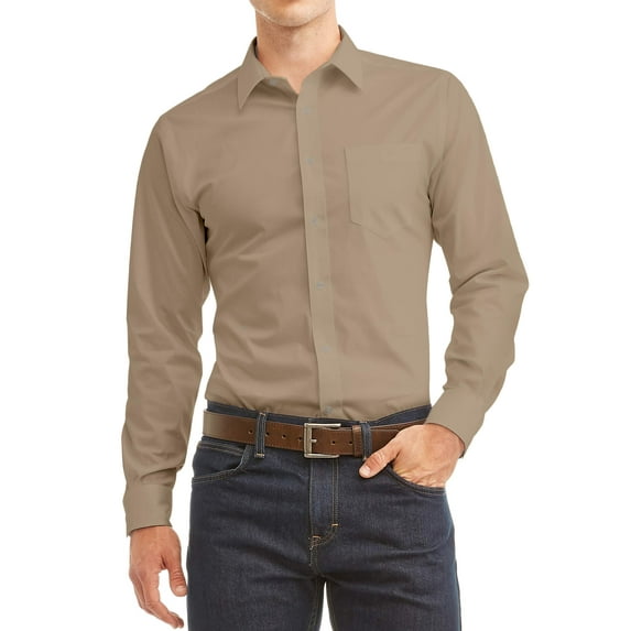 Men's Long Sleeve Regular Fit Button Up Pocket Solid Standard Cuff Dress Shirt
