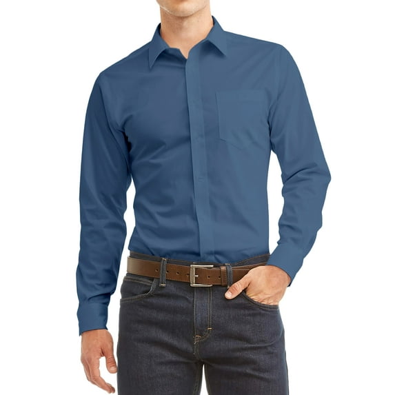 Men's Long Sleeve Regular Fit Button Up Pocket Solid Standard Cuff Dress Shirt