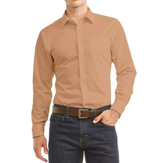 Men's Long Sleeve Regular Fit Button Up Pocket Solid Standard Cuff Dress Shirt