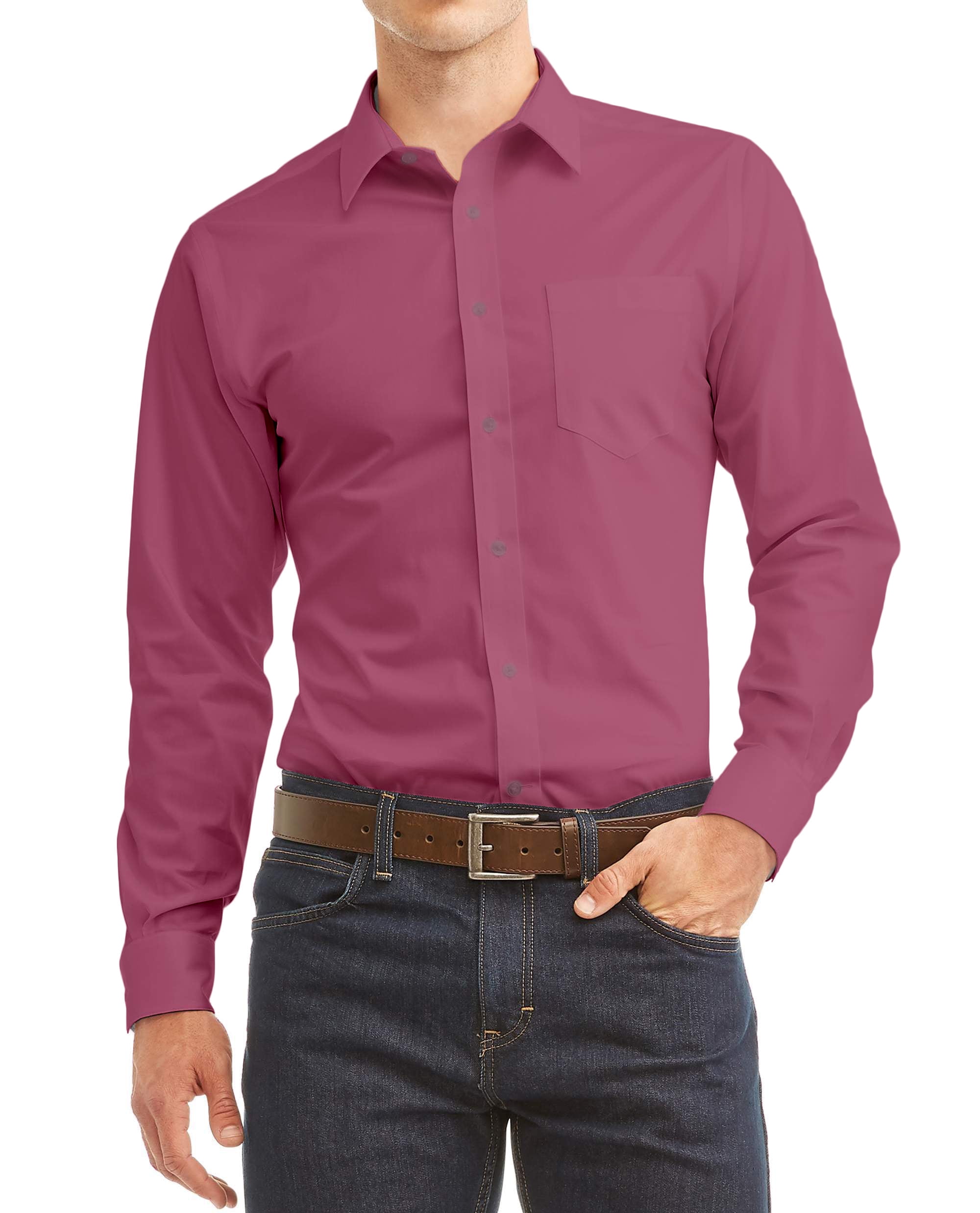 Men's Long Sleeve Regular Fit Button Up Pocket Solid Standard Cuff Dress  Shirt