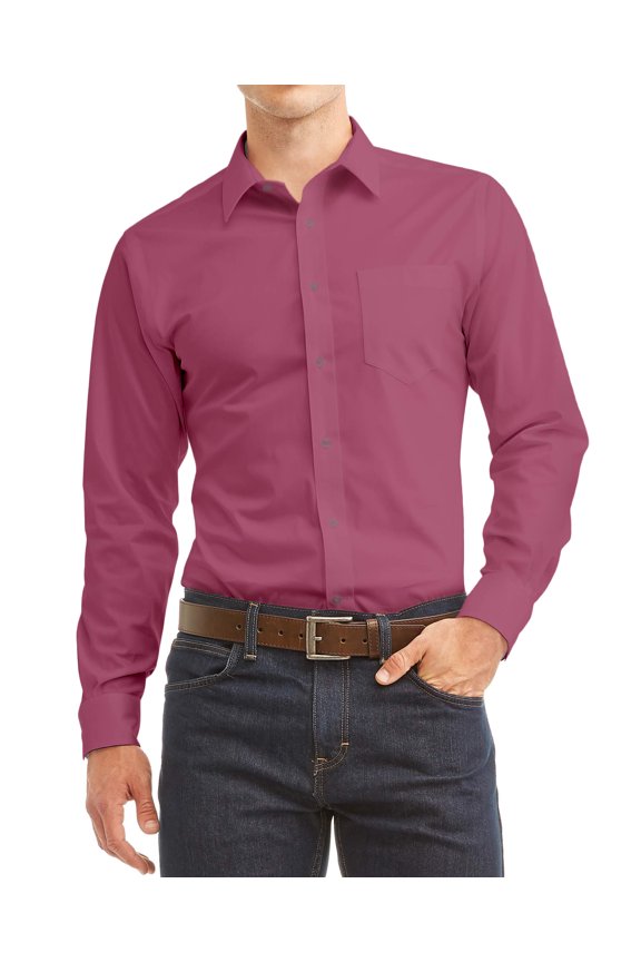 Men's Long Sleeve Regular Fit Button Up Pocket Solid Standard Cuff Dress Shirt