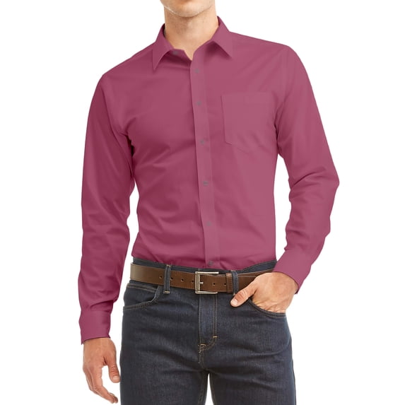 Men's Long Sleeve Regular Fit Collared Cotton Blend Pocket Lightweight Adult Dress Shirt