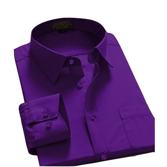 Men's Long Sleeve Regular Fit Point Collar Dress Shirt