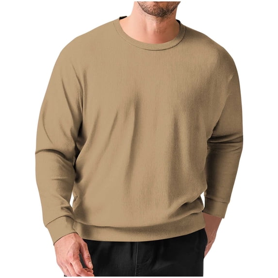 Men's Long Sleeve Ribbed Knit Shirts Crew Neck Pullover Tops Regular Fit Stretchy Sweatshirt Lightweight Sweater