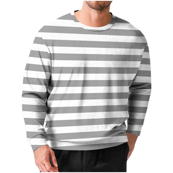 Men's Long Sleeve Ribbed Knit Shirts Crew Neck Striped Pullover Tees Regular Fit Stretchy Tops Lightweight Sweater
