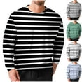 thumbnail image 1 of Men's Long Sleeve Ribbed Knit Shirts Crew Neck Striped Pullover Tees Regular Fit Stretchy Tops Lightweight Sweater, 1 of 5