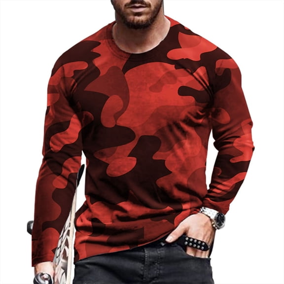 Men's Long Sleeve Round Neck Camo T-Shirt Camouflage Long Sleeve Thermal Soft Lightweight Shirt Tops