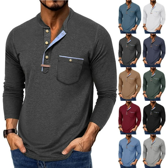 Men's Long Sleeve Round Neck Color Block T-Shirt for Spring Fall Winter Casual Wear,Dark Gray,3XL