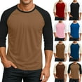 thumbnail image 1 of Men's Long Sleeve Round Neck Contrast Color Raglan Three Quarter Sleeve T-Shirt Top for Spring Fall Active Wear,Black,XL, 1 of 8