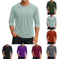 thumbnail image 1 of Men's Long Sleeve Round Neck Raglan Three Quarter Sleeve T-Shirt Top for Spring Fall Casual Style,Purple,M, 1 of 8