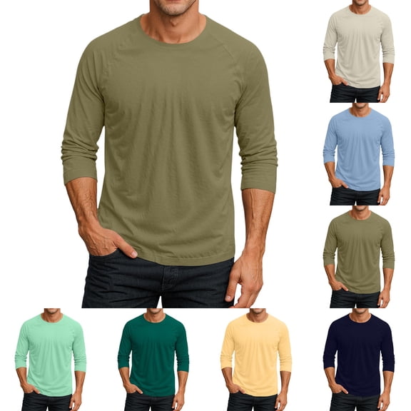 Men's Long Sleeve Round Neck Raglan Three Quarter Sleeve T-Shirt Top for Spring Fall Everyday Wear,Yellow,M