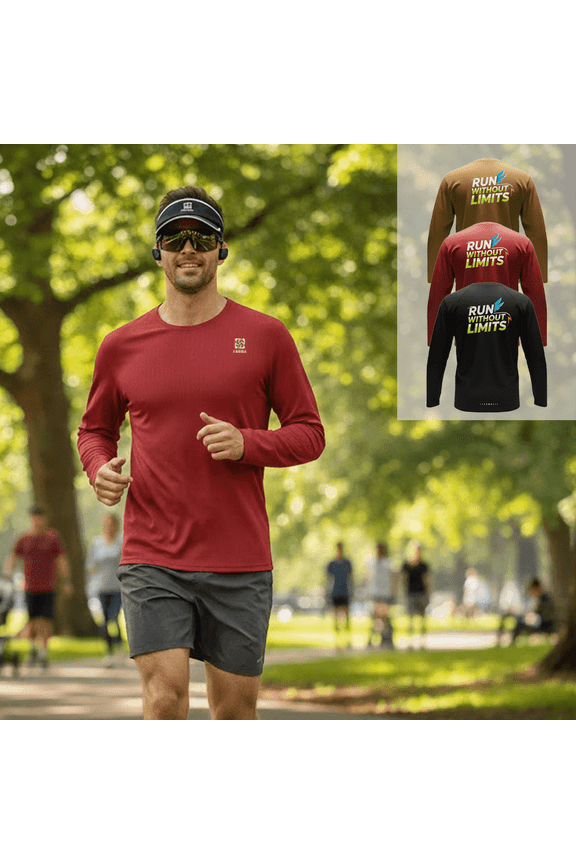 Men's Long Sleeve Running Shirt - Quick Dry Performance Athletic Tee, Seamless Bonded Tech, Stretch Workout Top with Reflective Logo for Night Visibility