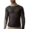 thumbnail image 1 of Men's Long Sleeve See-through Tops Mesh Cutout T-Shirts, 1 of 6