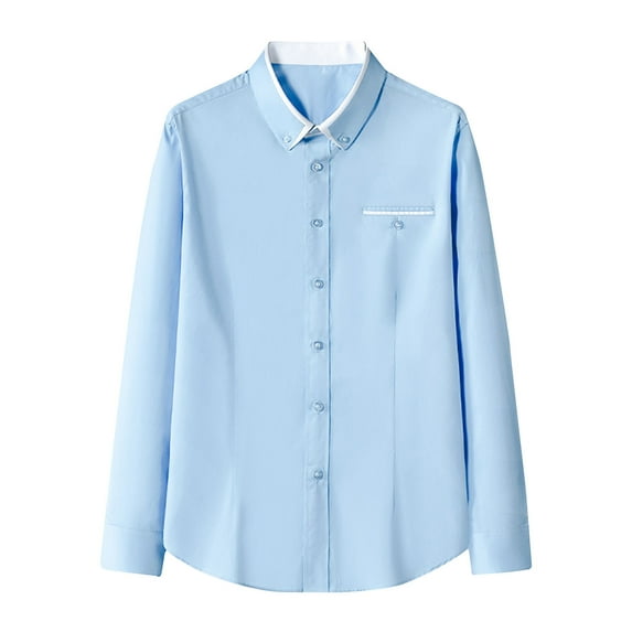 Men's Long Sleeve Shawl Collar Tops Slim Fit Button Down Solid Color T-shirt