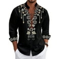 thumbnail image 1 of Men's Long Sleeve Shirt Band Collar Button Down Shirts Oxford Dress Shirt Black 3XL, 1 of 6