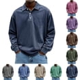 thumbnail image 1 of Men's Long Sleeve Shirt Blended Nylon Spandex Casual Button Down Lapel Blouse Top Vintage Solid Color Casual Daily Work Streetwear Gift | Zenithor,Navy XL, 1 of 6