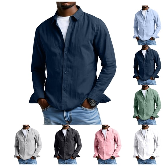 Men's Long Sleeve Shirt Casual Dress Shirts Regular Fit Button-Down Collar Business with Chest Pocket Breathable Tops