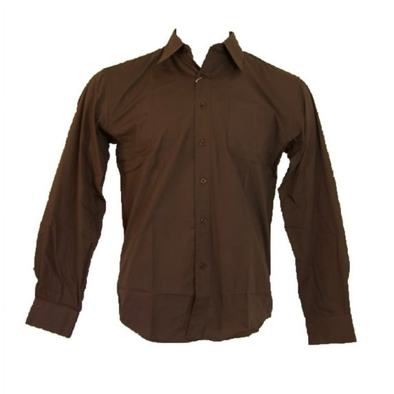 Men's Long Sleeve Shirt Classic Fit Formal Button Up Collared Dress Shirt, Brown, L