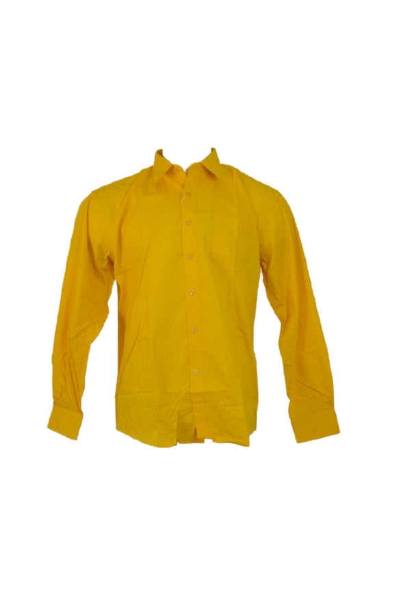 Men's Long Sleeve Shirt Classic Fit Formal Button Up Collared Dress Shirt, Yellow, M