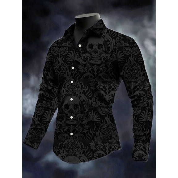 Men's Long-Sleeve Shirt Floral Swirl Print Shirt, Multi-Scene Adaptive Piece with Stylish Floral Swirl Design for Daily Streetwear & Business-Casual(Black,L)