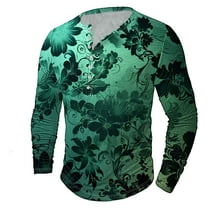 Men's Long Sleeve Shirt Print Button Loose Pullover Top For Men Fashion Fall Oversized Crew Neck Casual Blouses (Army Green 3XL)