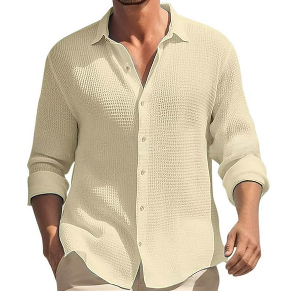 Men's Long Sleeve Shirt Solid Color Lapel Casual Holiday Shirt Autumn Comfortable Stylish Formal Wear Men's Oversized Tee Summer Tops Streetwear